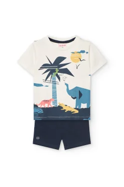 Completo di maglietta e pantaloncini in maglia per bambino in colore bianco.