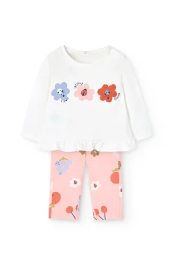 Completo di maglietta e pantaloni in maglia per neonata con stampa floreale.