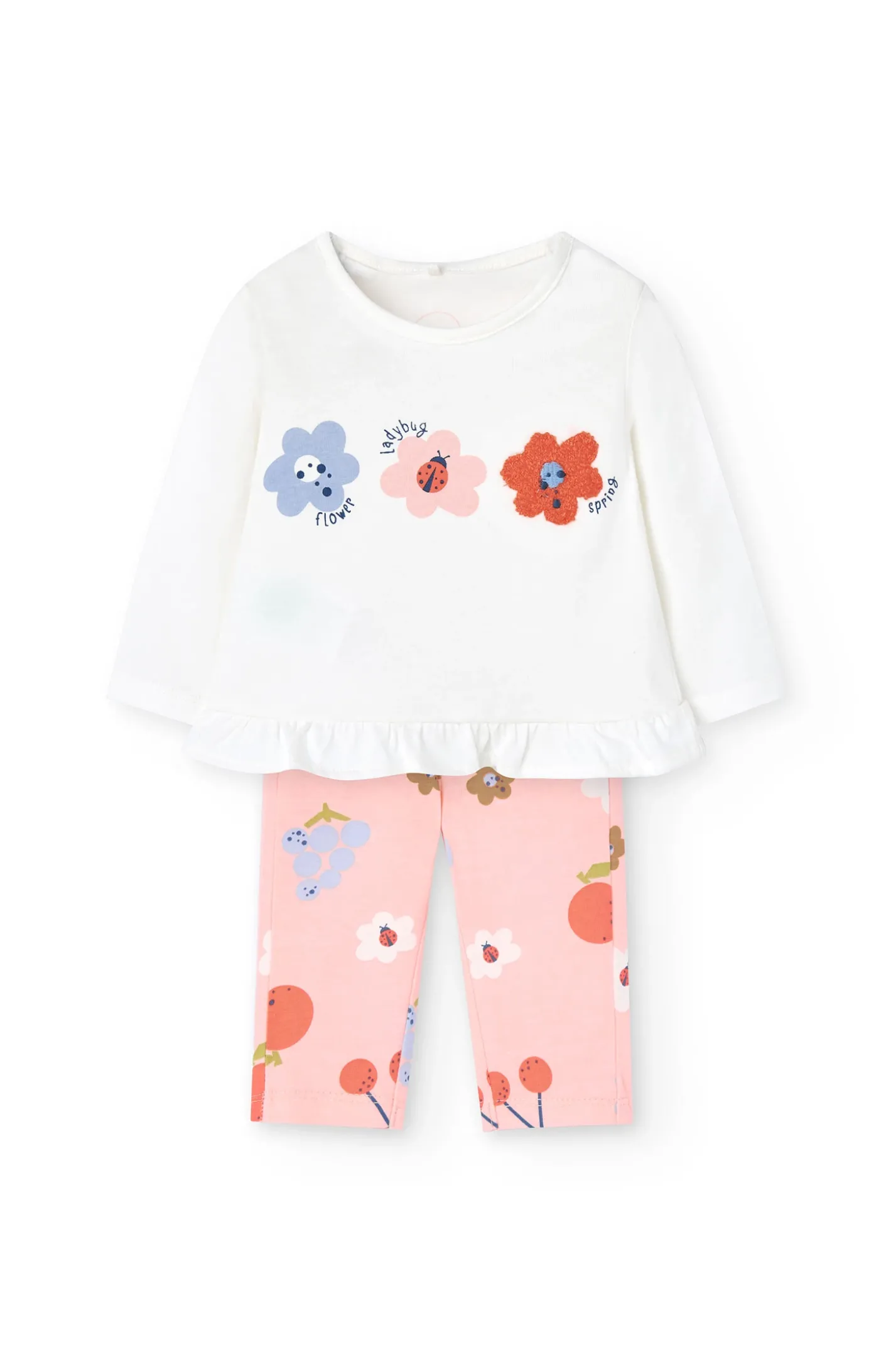 Completo di maglietta e pantaloni in maglia per neonata con stampa floreale.