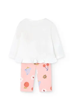 Completo di maglietta e pantaloni in maglia per neonata con stampa floreale.