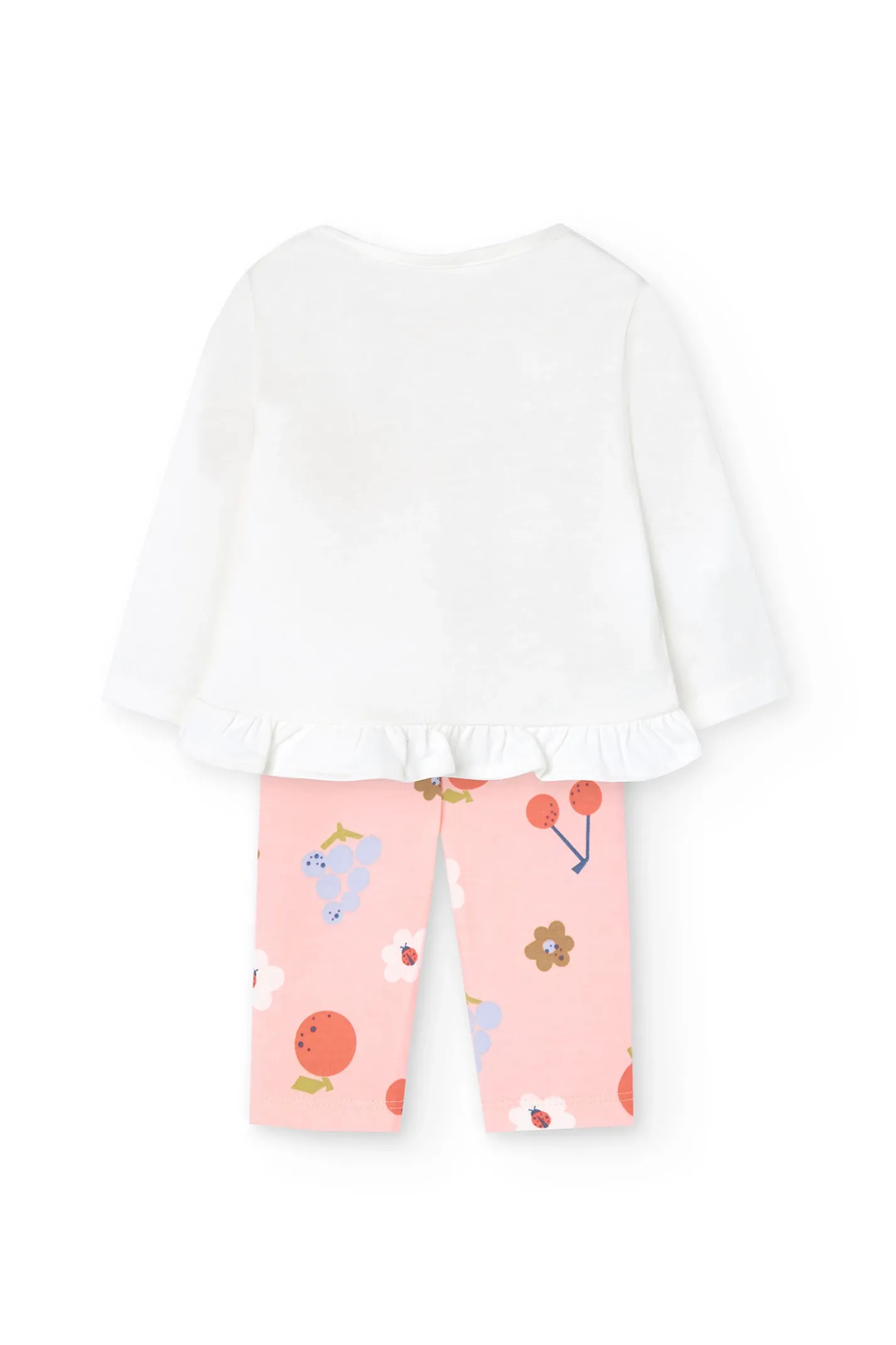 Completo di maglietta e pantaloni in maglia per neonata con stampa floreale.
