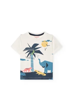 Completo di maglietta e pantaloncini in maglia per bambino in colore bianco.