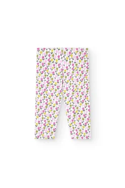 Completo di maglietta e pantalone a maglia per neonata in colore verde con stampa floreale.