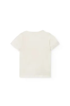 Completo di maglietta e pantaloncini a maglia per neonata di colore bianco.