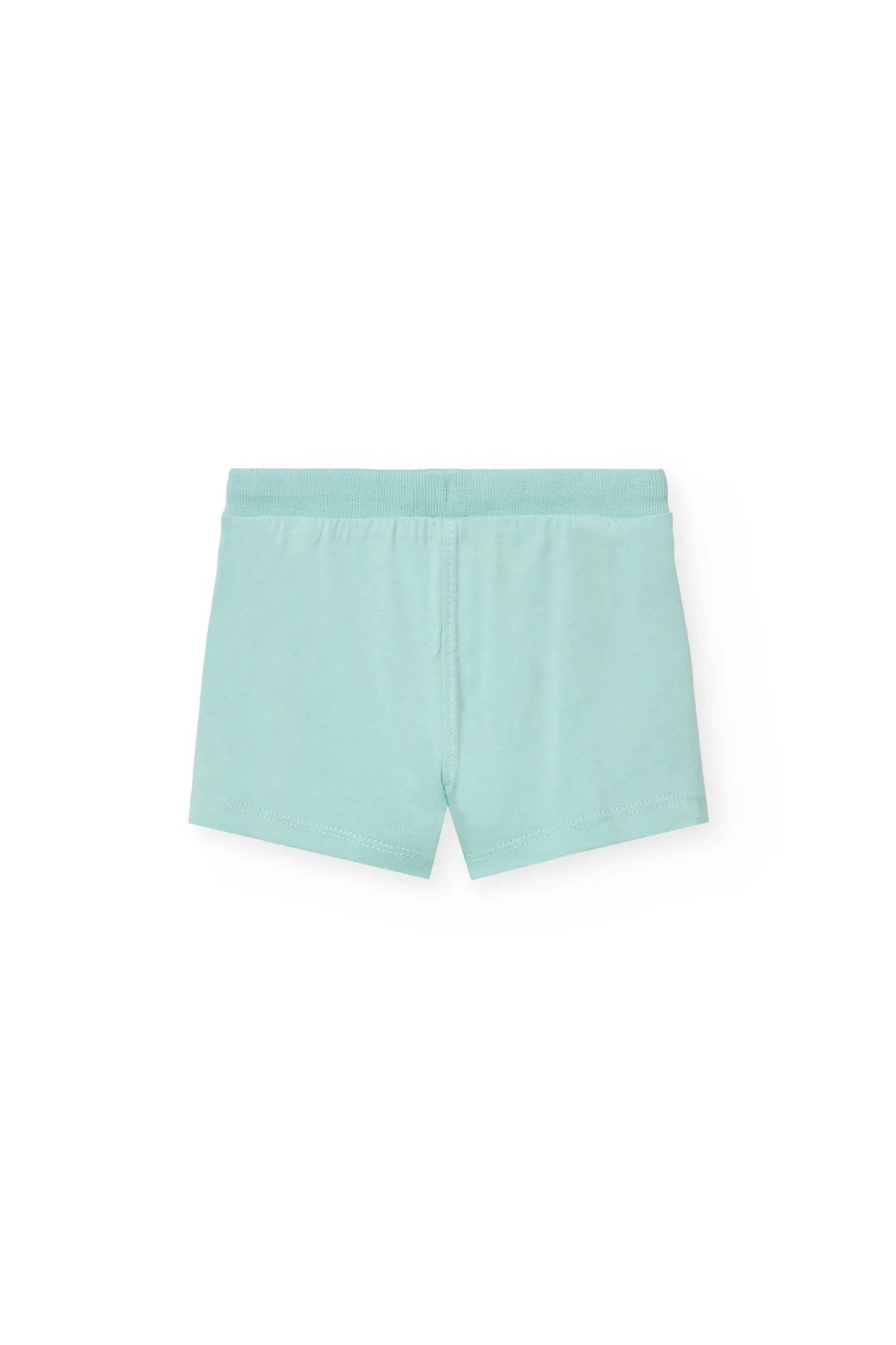 Completo di maglietta e pantaloncini a maglia per neonata di colore bianco.