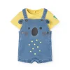 Completo di t-shirt in maglia per neonato di colore giallo.