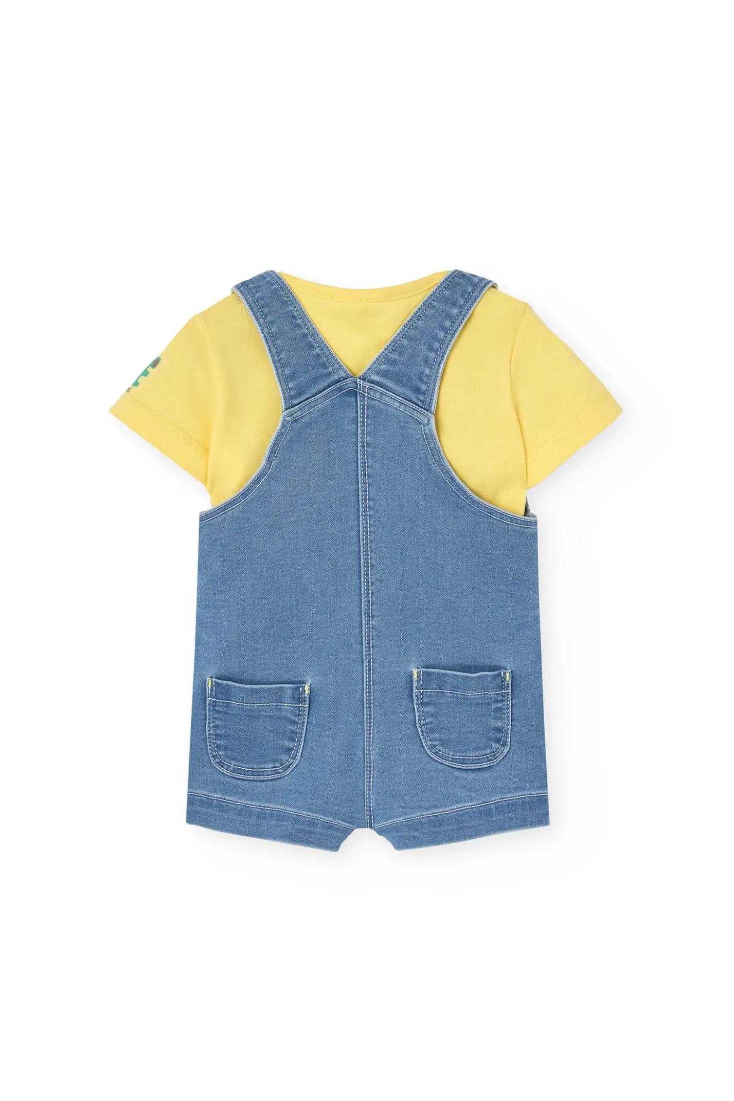 Completo di t-shirt in maglia per neonato di colore giallo.
