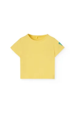 Completo di t-shirt in maglia per neonato di colore giallo.