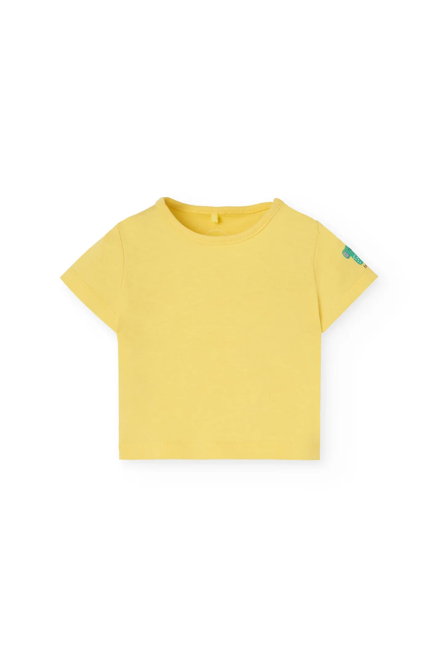 Completo di t-shirt in maglia per neonato di colore giallo.