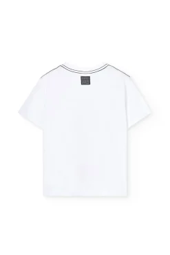 Completo in maglia con maglietta per bambino di colore bianco e bermuda di colore grigio.