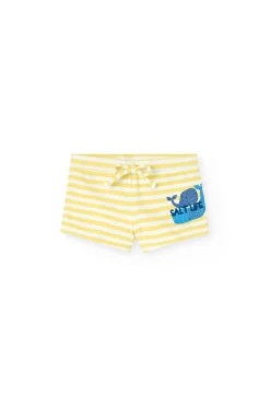 Costume da bagno a maglia per bambino neonato a righe bianche e gialle