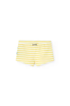 Costume da bagno a maglia per bambino neonato a righe bianche e gialle
