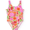 Costume da bagno in poliammide per bambina con stampa floreale dai colori vivaci.