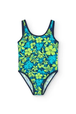 Costume da bagno in poliammide per bambina con stampa tropicale