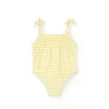 Costume da bagno in poliammide per bambina a righe gialle e bianche