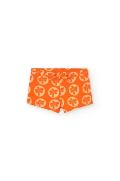 Costume da bagno in poliammide per bambino con stampa di colore arancione.
