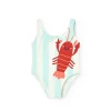Costume da bagno in poliammide per bambina in colore verde acqua con design di aragosta.