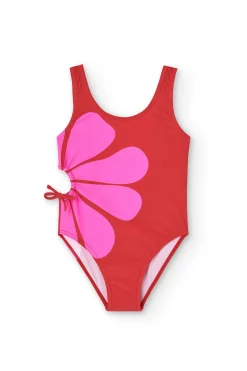 Costume da bagno in poliammide per bambina di colore granata.