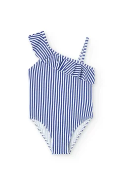 Costume da bagno in poliammide per bambina con stampa a foglie