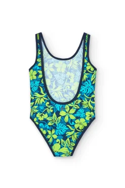 Costume da bagno in poliammide per bambina con stampa tropicale
