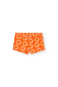 Costume da bagno in poliammide per bambino con stampa di colore arancione.