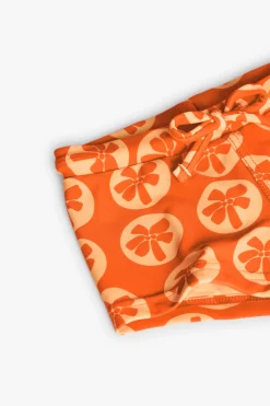 Costume da bagno in poliammide per bambino con stampa di colore arancione.