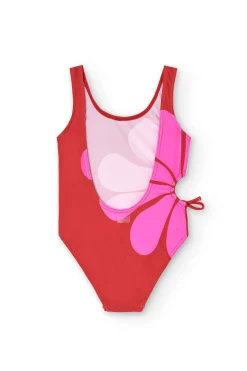 Costume da bagno in poliammide per bambina di colore granata.