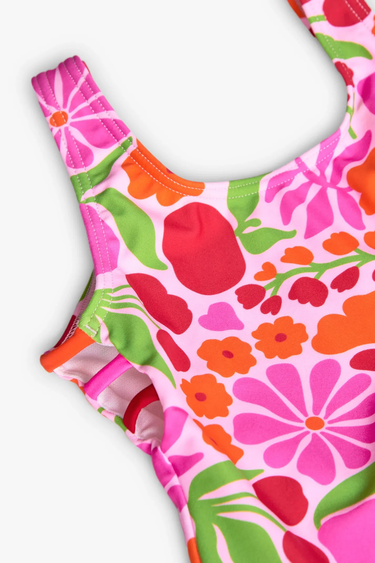 Costume da bagno in poliammide per bambina con stampa floreale dai colori vivaci.