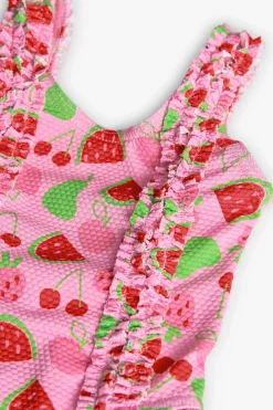 Costume da bagno in poliammide per bambina con stampa di frutta
