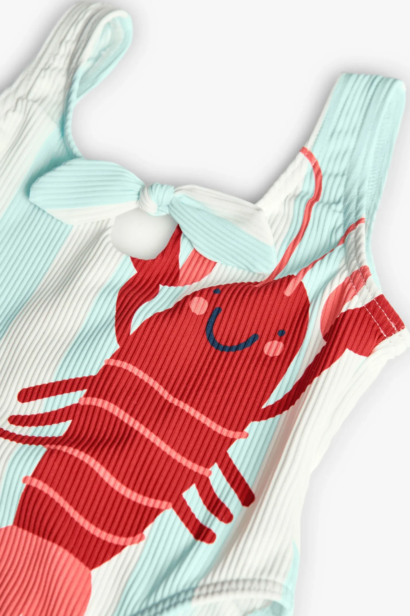 Costume da bagno in poliammide per bambina in colore verde acqua con design di aragosta.