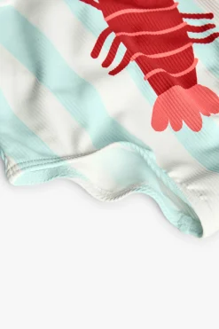 Costume da bagno in poliammide per bambina in colore verde acqua con design di aragosta.