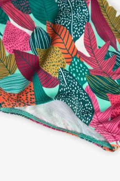 Costume da bagno in poliammide per bambina con stampa di foglie.