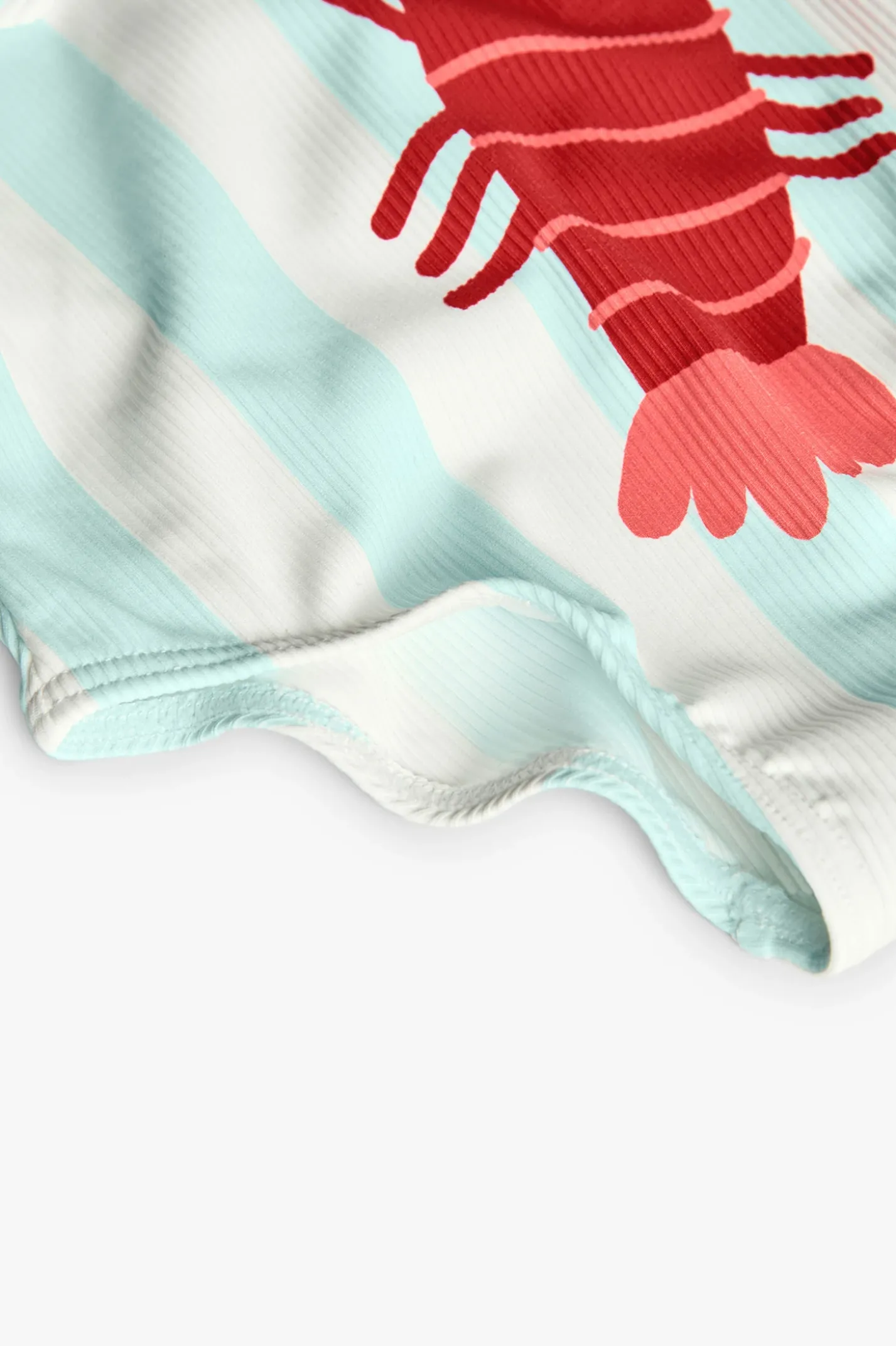 Costume da bagno in poliammide per bambina in colore verde acqua con design di aragosta.