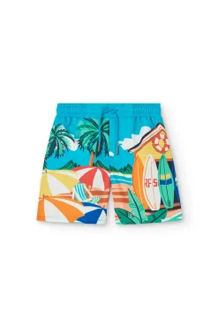 Costume da bagno in tessuto riciclato per bambino in blu con stampa
