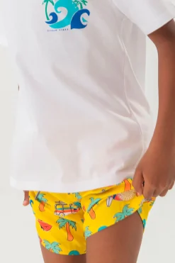Costume da bagno in tessuto riciclato per bambino in giallo