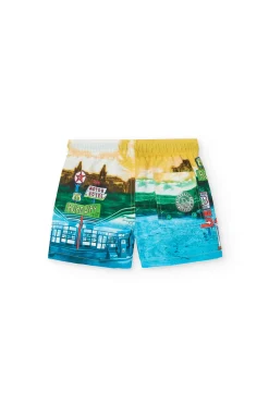 Costume da bagno in tessuto riciclato per bambino di colore giallo.