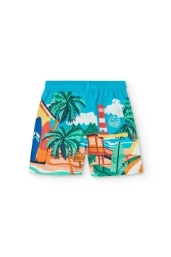 Costume da bagno in tessuto riciclato per bambino in blu con stampa