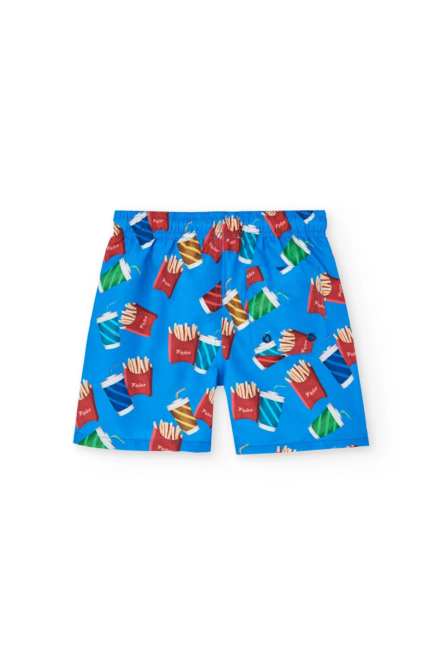 Costume da bagno in tessuto riciclato per bambino di colore blu con stampa