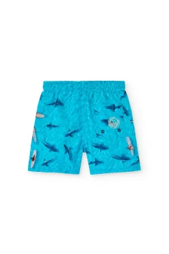 Costume da bagno in tessuto riciclato per bambino di colore blu