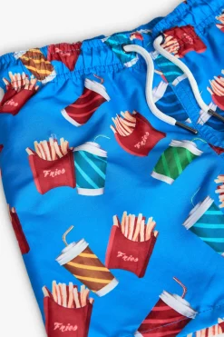 Costume da bagno in tessuto riciclato per bambino di colore blu con stampa
