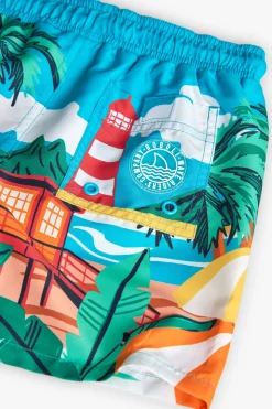 Costume da bagno in tessuto riciclato per bambino in blu con stampa