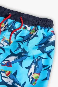 Costume da bagno in tessuto riciclato per bambino in blu navy con design di squali.