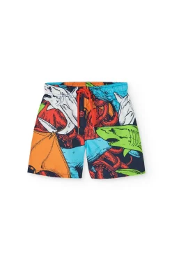 Costume da bagno per bambino in tessuto riciclato di colore blu marino.