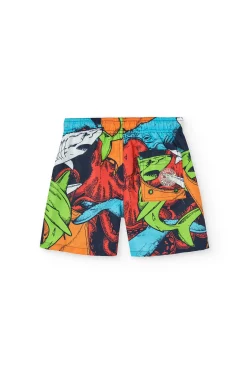 Costume da bagno per bambino in tessuto riciclato di colore blu marino.