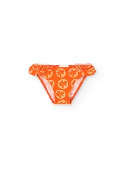 Costume da bagno per neonata in poliamide con mutandina e stampa color arancione