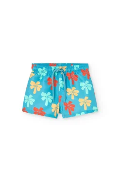 Costume intero a maglia per neonato in colore blu con stampa.