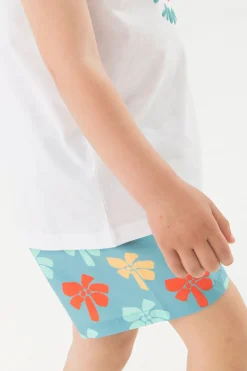 Costume intero a maglia per neonato in colore blu con stampa.
