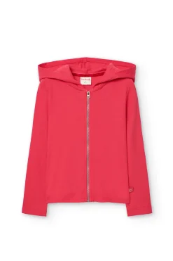 Giacca basica in maglia per bambina color fragola.