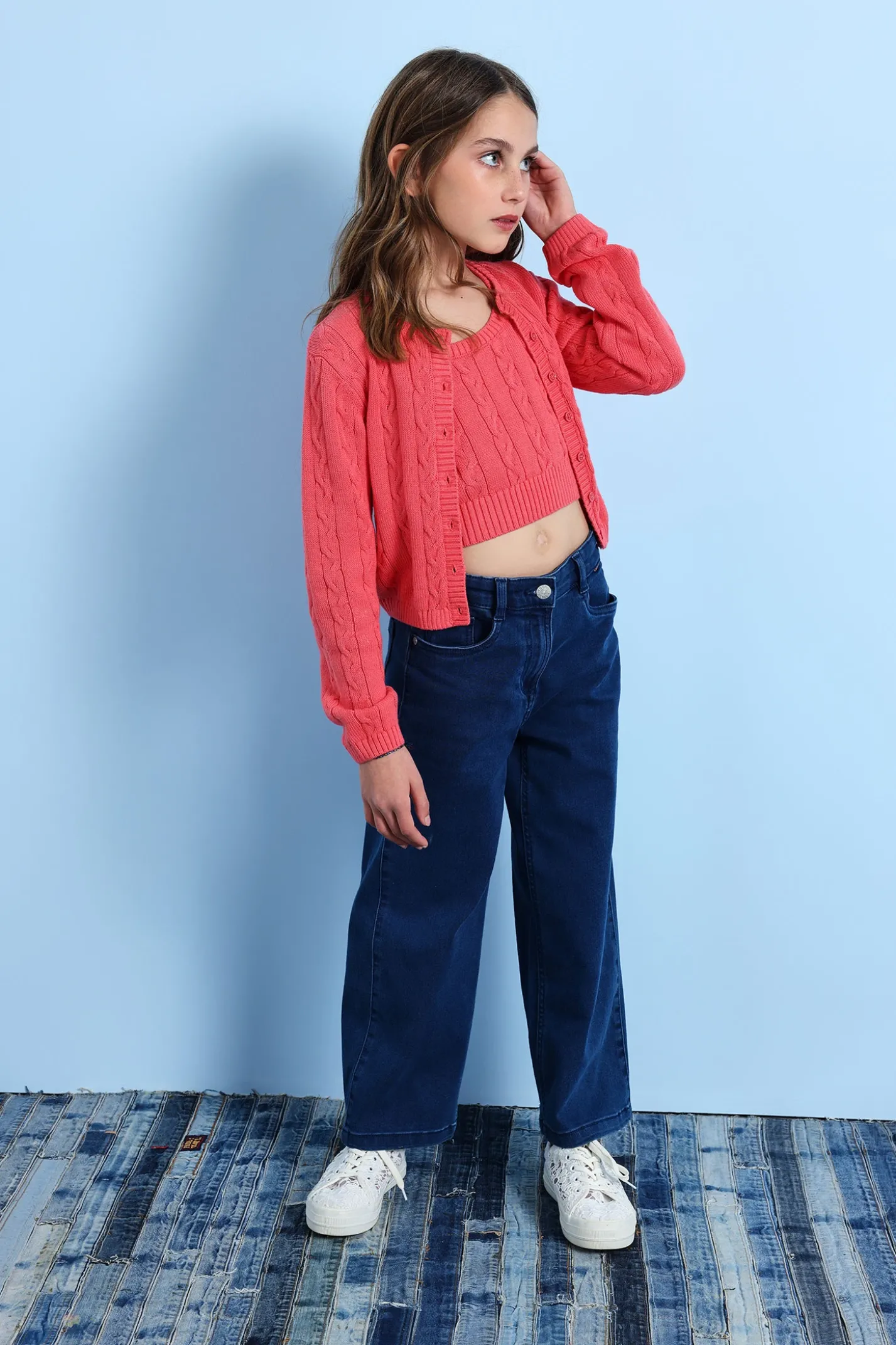 Giacca di maglia per bambina color fragola