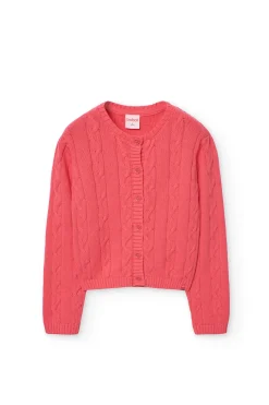 Giacca di maglia per bambina color fragola